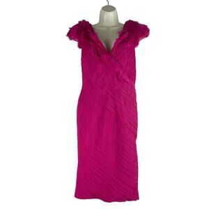Tadashi Shoji Puff Shoulder Ruffle Cocktail Dress Pink Size 8